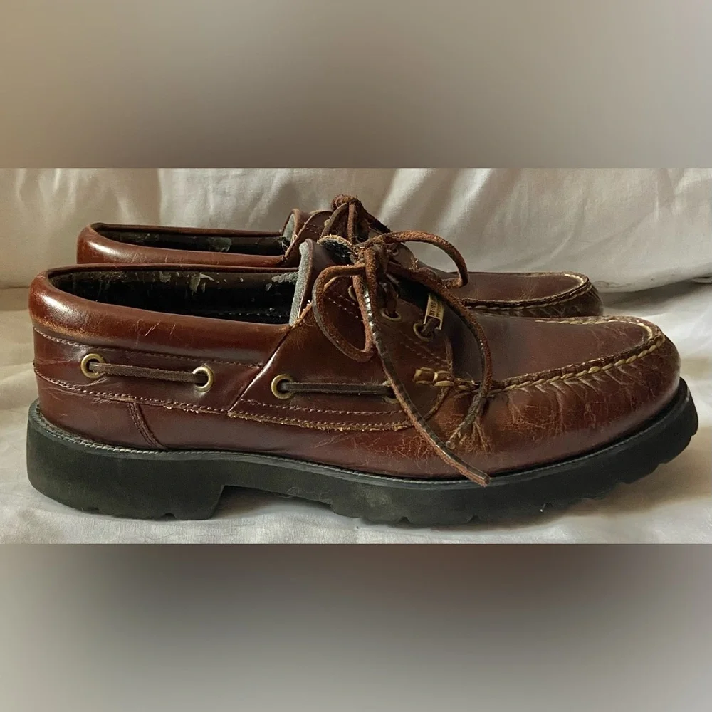 Rockport Mens Hydo-Shield Brown Leather Boat Deck shoes sz 9.5